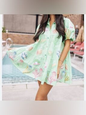 Queen of Sparkles Mint Under the Sea Embellished Poof Sleeve Dress | Size L